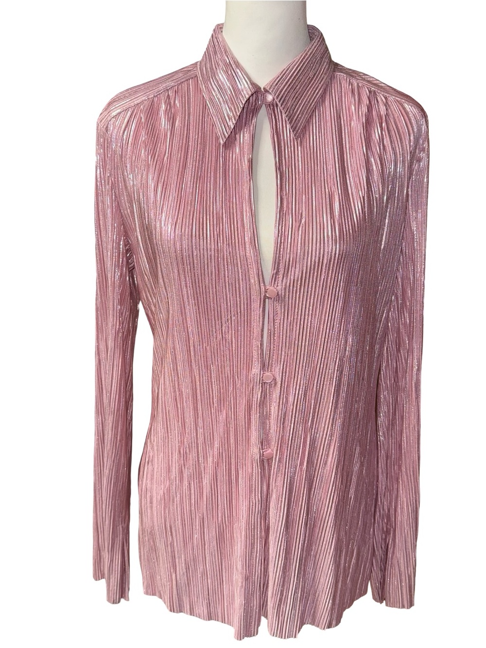 Sabina Musayev Rigel Pleated Blouse Pink Rose Metallic Shimmer Sz Small NWT New - Picture 11 of 16